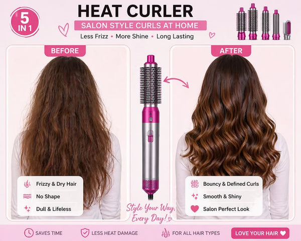 5-in-1 Hair multupurpose Brush -- 5 Interchangeable Styling Heads